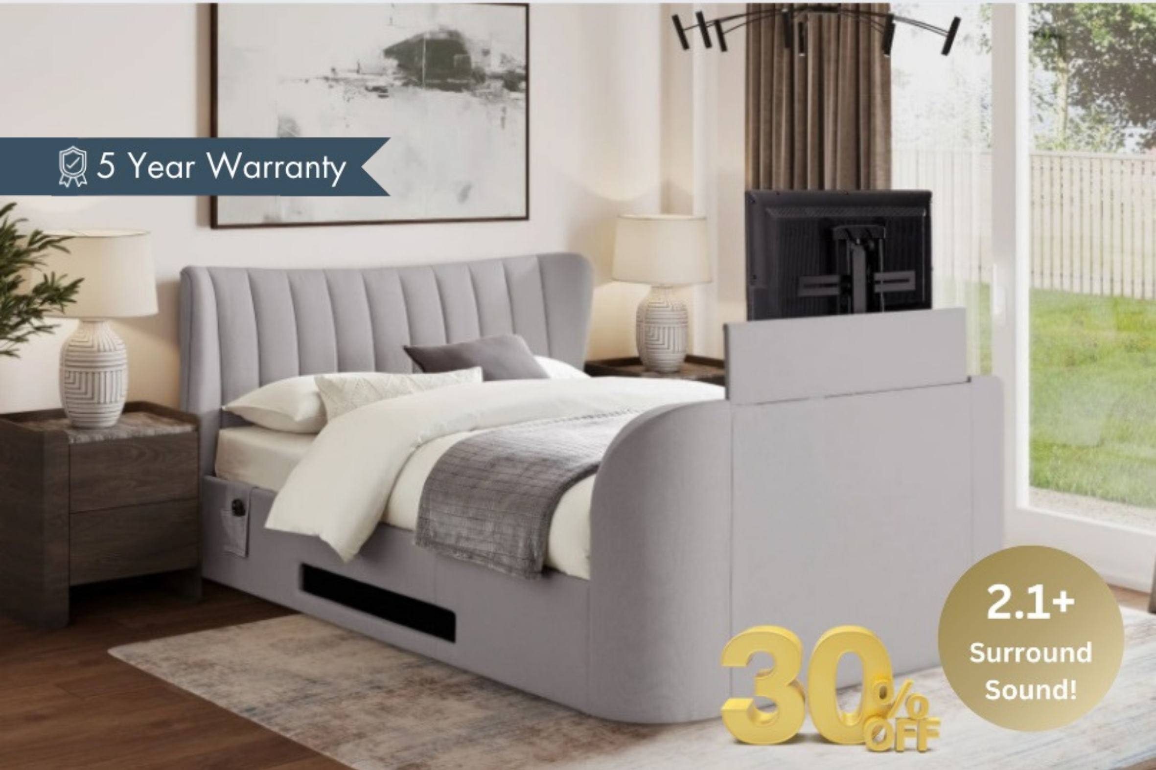 New Kinsley Ottoman Steel Grey TV Bed