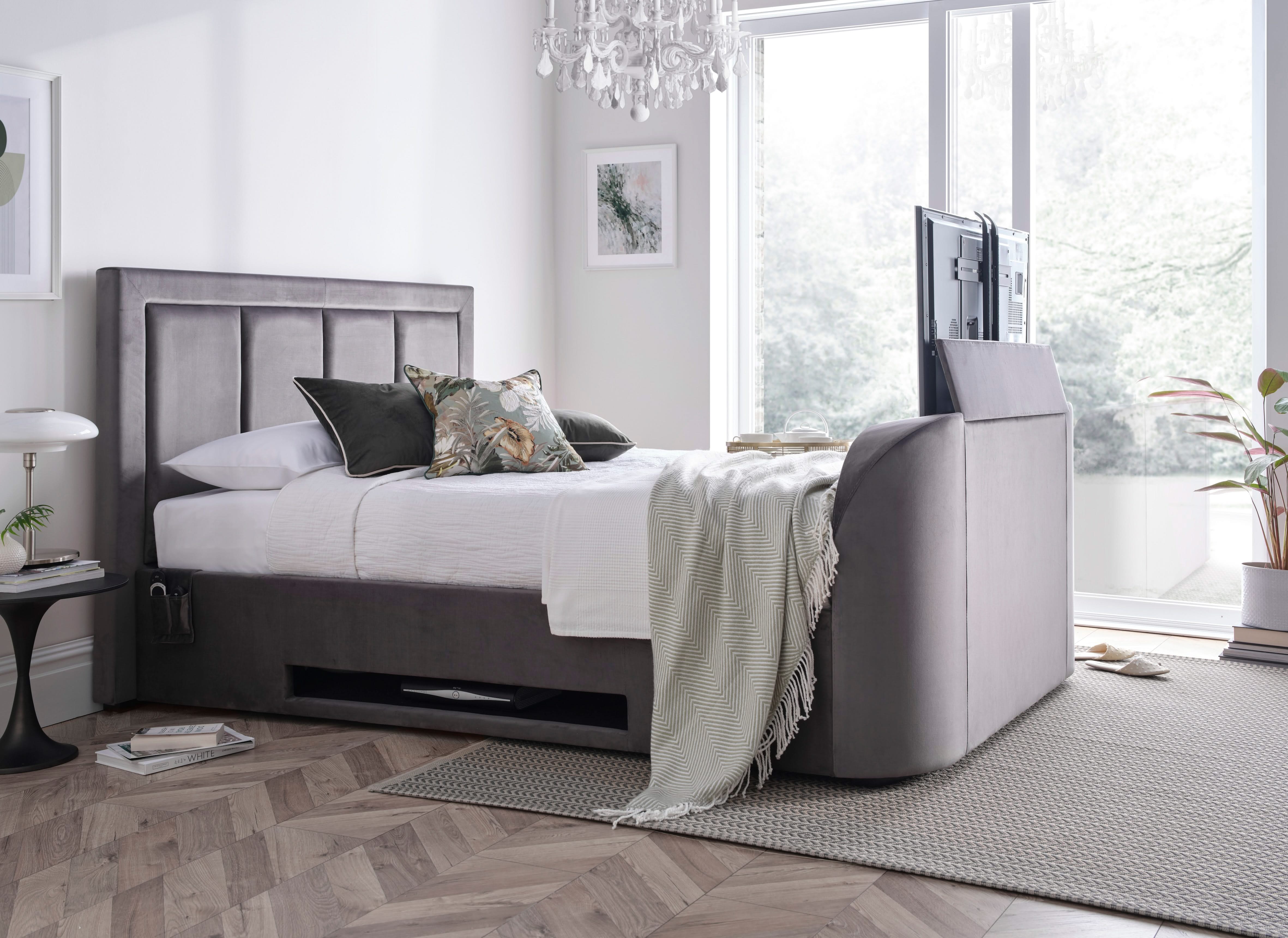 Harlem II Grey Velvet Ottoman TV Bed