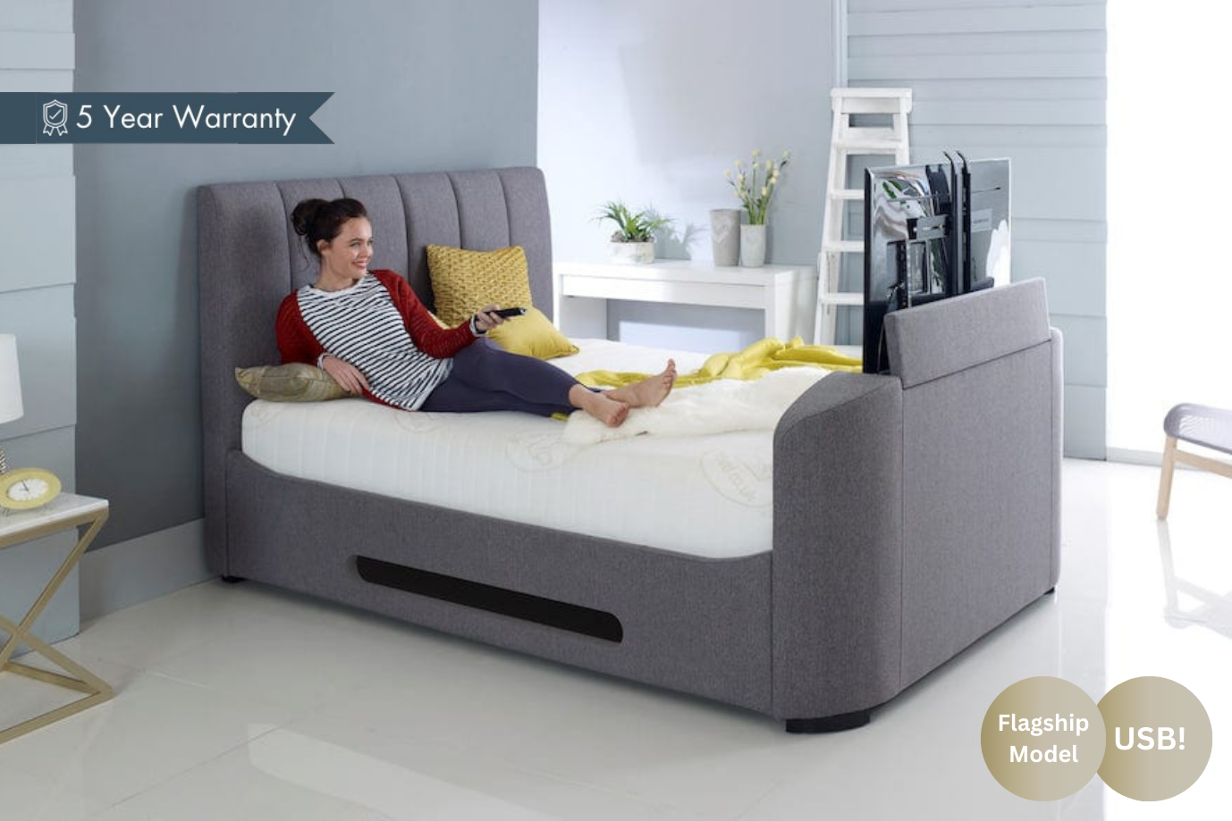 Elements III Ottoman Grey TV Bed With USB Charging