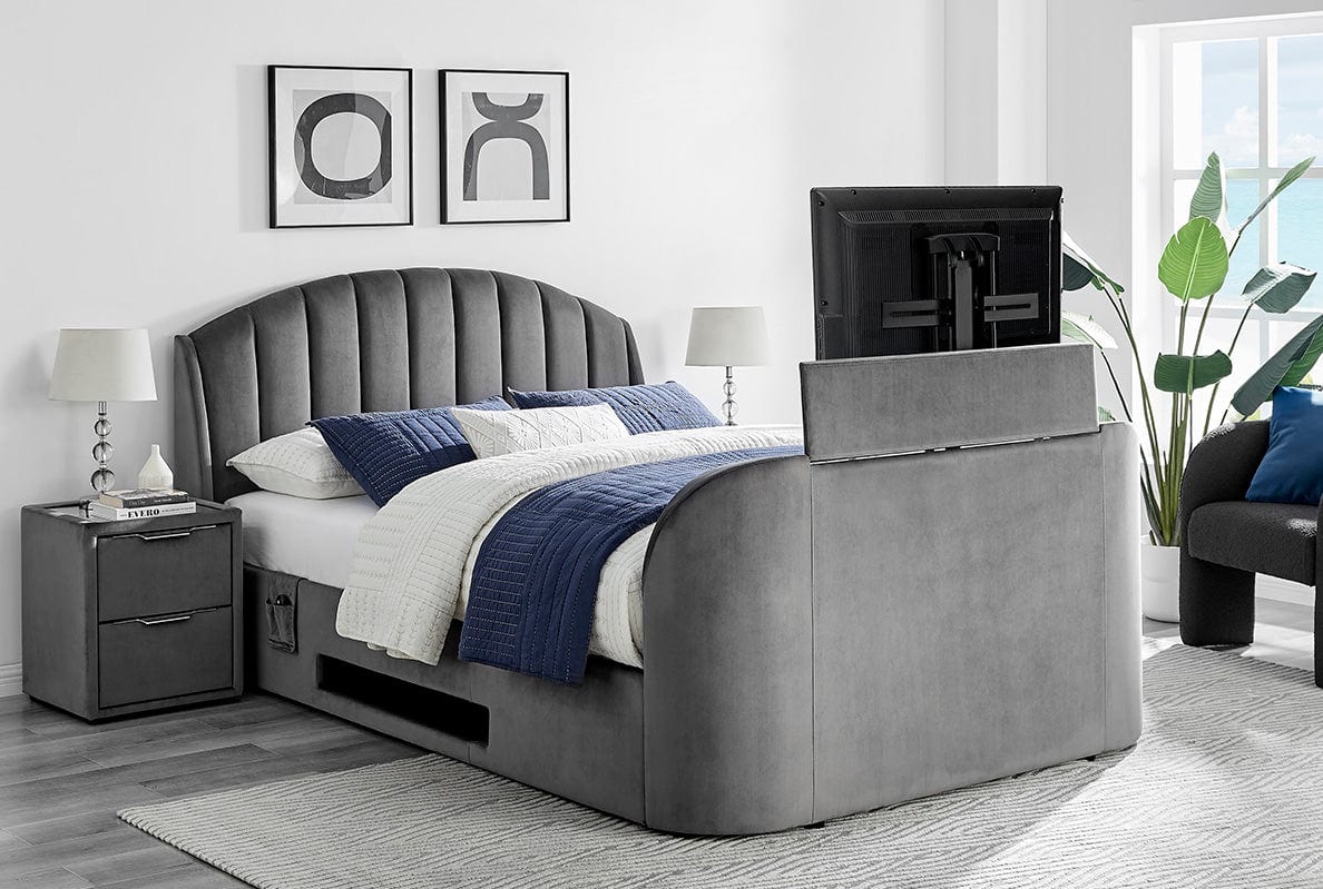 Pearl Ottoman TV Bed in Grey Velvet