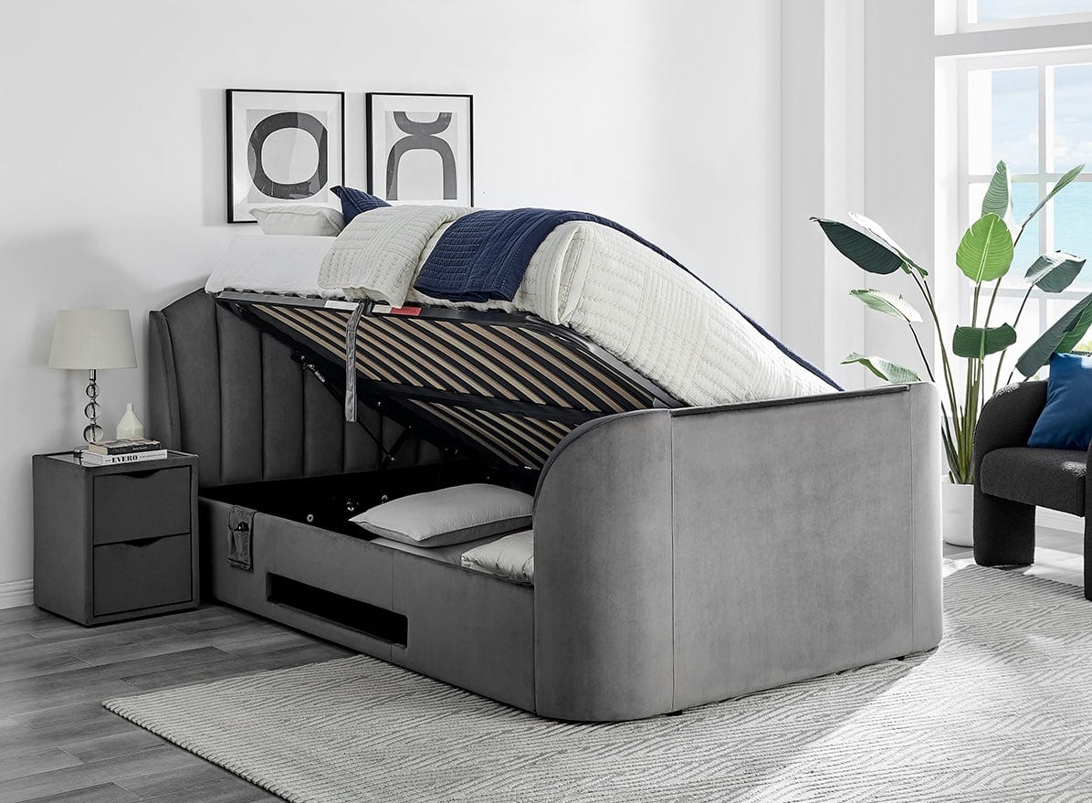 Pearl Ottoman TV Bed in Grey Velvet