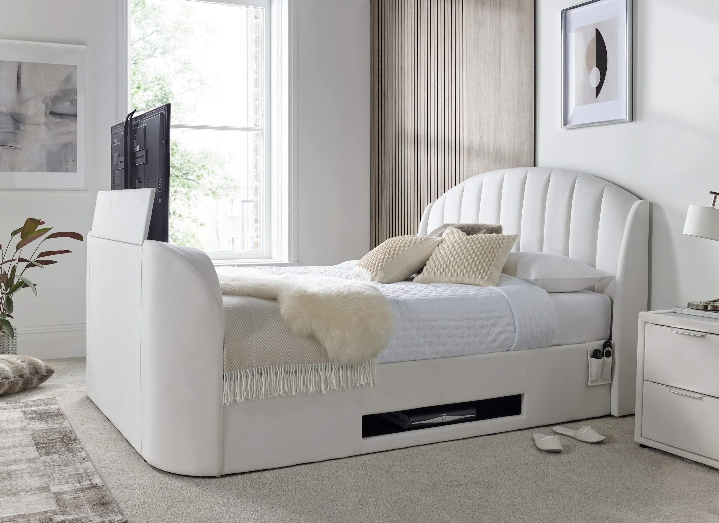 Pearl Ottoman TV Bed in Cream Velvet