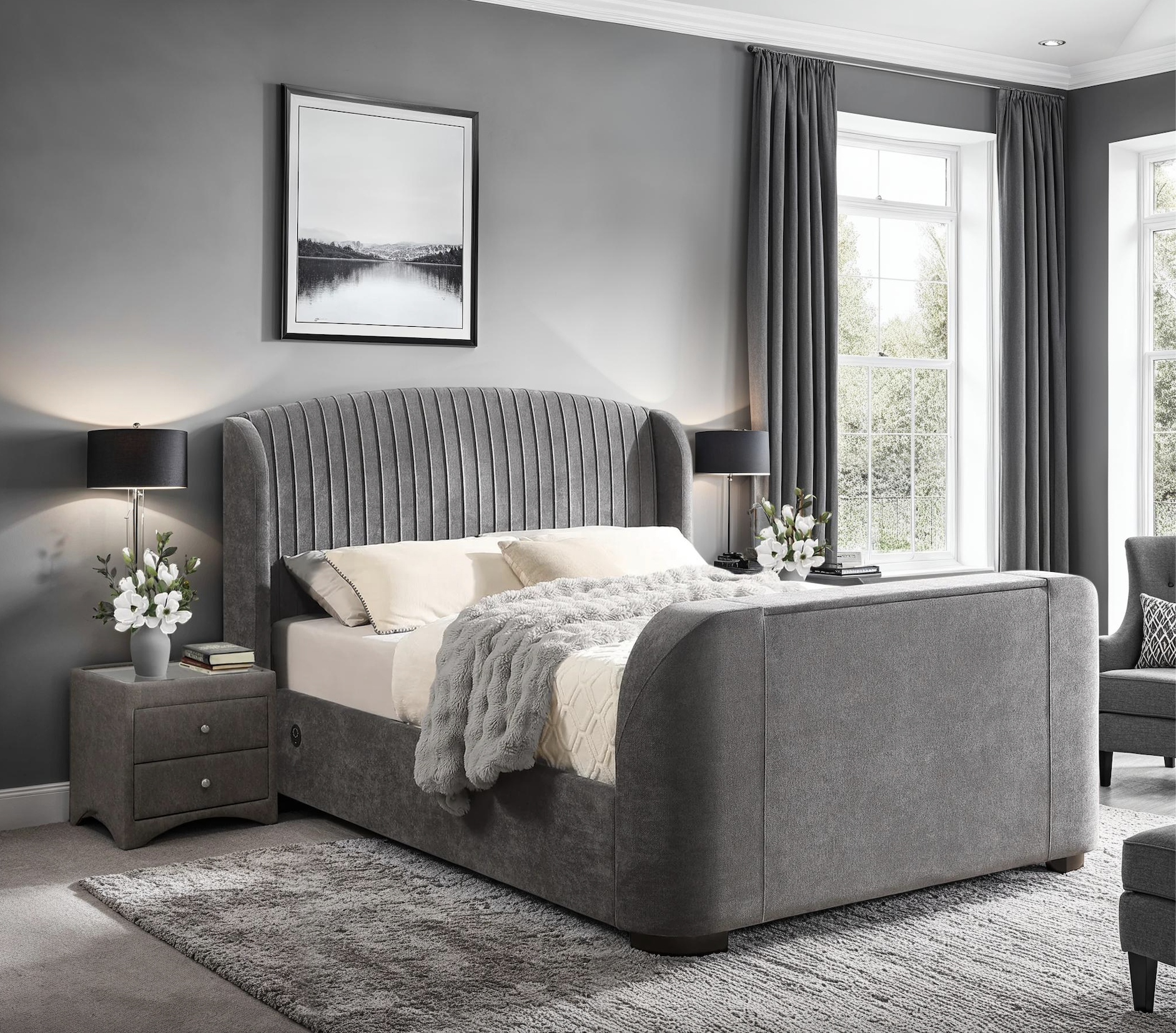 Viola Ottoman Storage TV Bed in Carbon Grey
