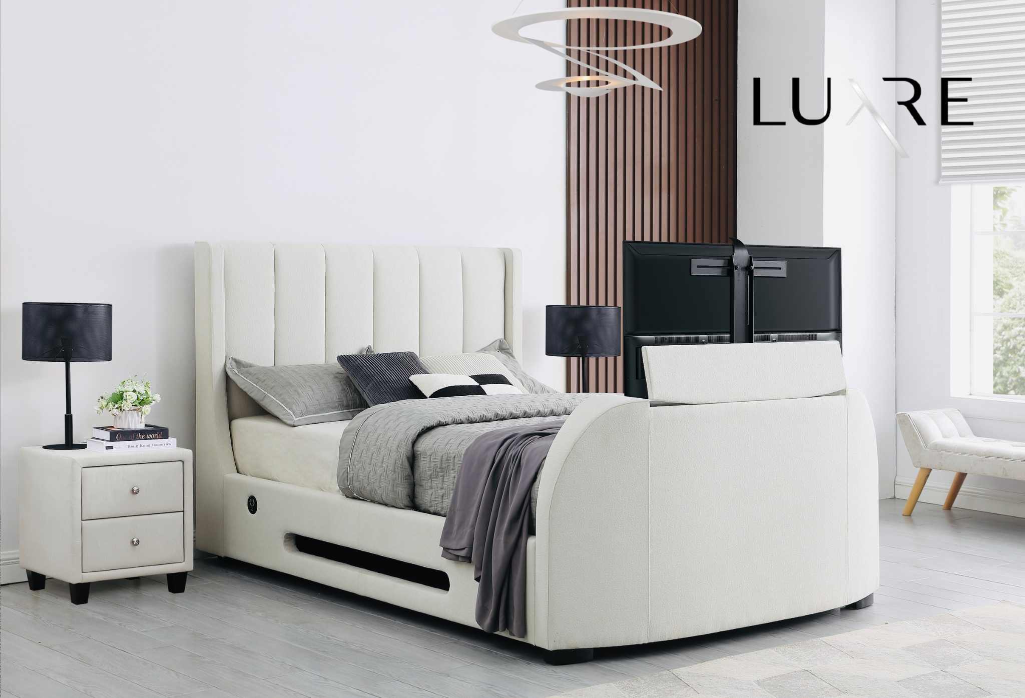 Solace Ottoman TV Bed in Cream Velvet