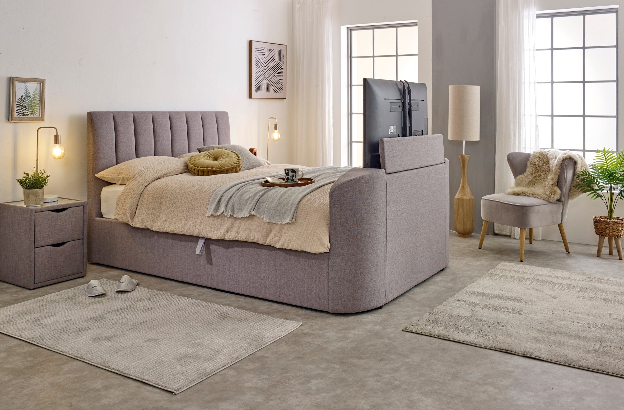 Small double grey bed with storage sales