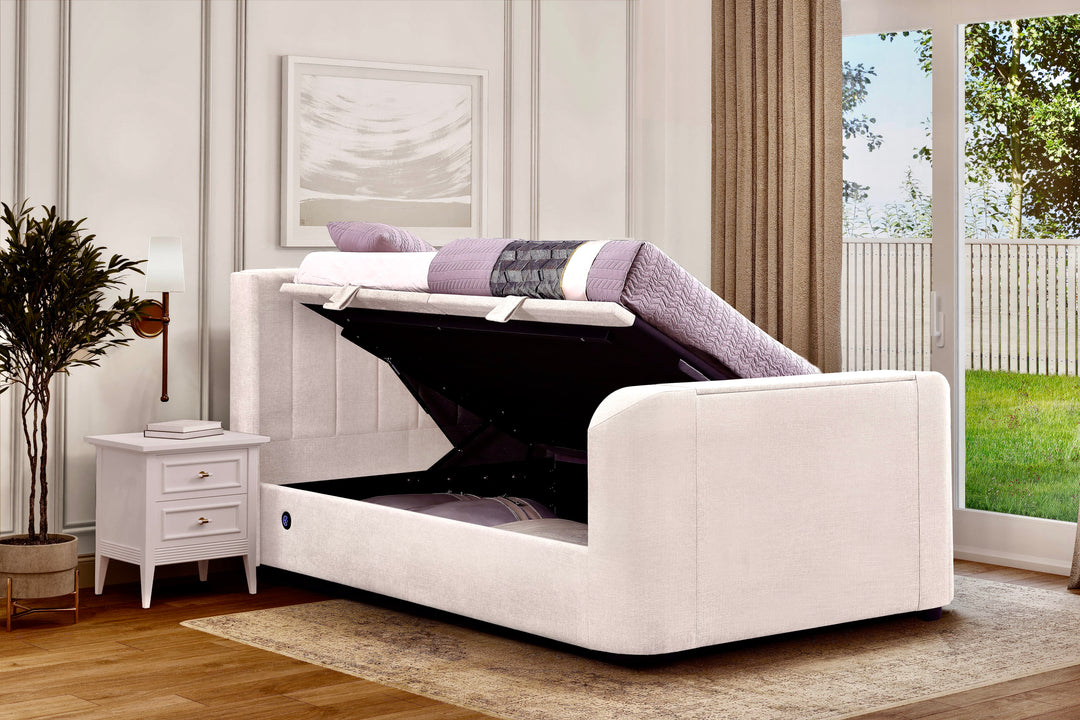 Atom II Ottoman Storage TV Bed Natural Cream Fabric Cheapest TV Bed