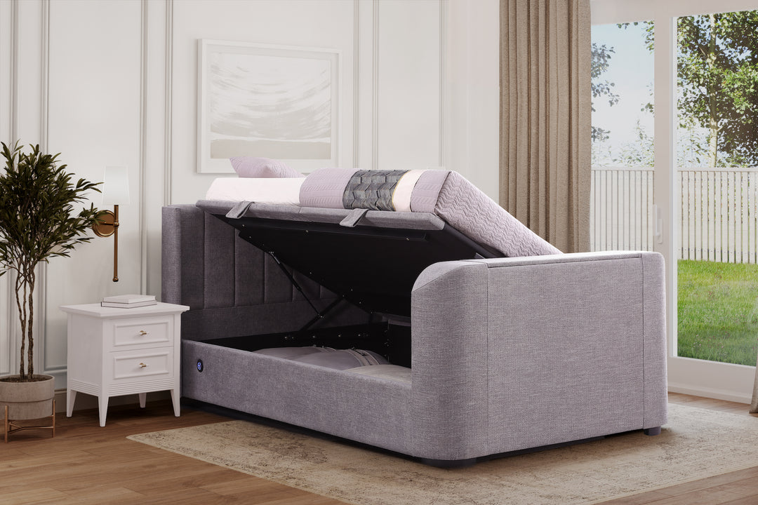 Atom Ottoman Storage TV Bed in Grey with USB Charging