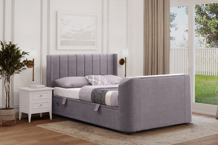 Atom II Ottoman Storage TV Bed in Grey with USB Charging