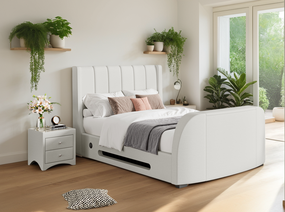 Solace Ottoman TV Bed  in Natural Cream