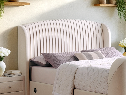 Viola Ottoman Storage TV Bed with USB Charging in Natural Cream Fabric