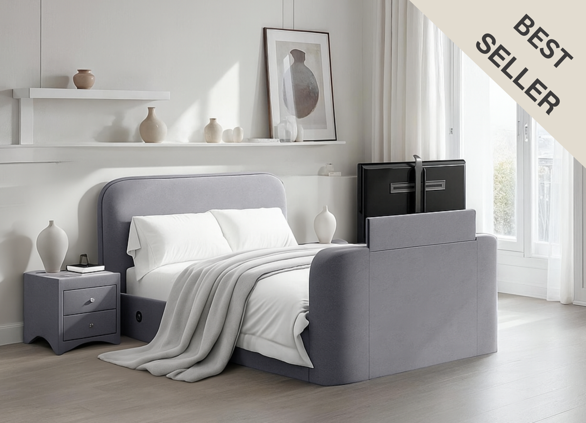 Arla Ottoman TV Bed in Luxury Grey