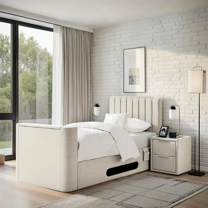 Lynx Single Ottoman TV Bed In Pebble Stone with USB Charging