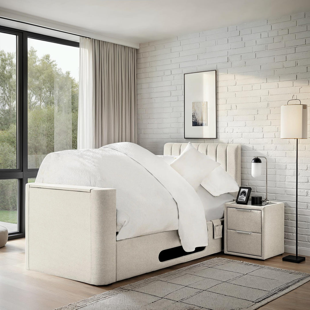 Lynx Single Ottoman TV Bed In Pebble Stone with USB Charging