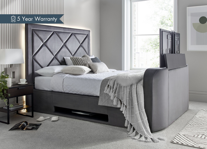 Stanford 4.1 Soundbar Grey Velvet Ottoman TV Bed - 20% OFF!