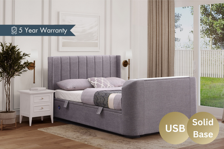 Atom II Ottoman Storage TV Bed in Grey with USB Charging