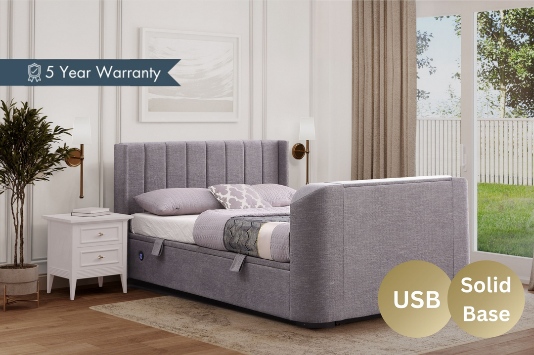 Atom Ottoman Storage TV Bed in Grey with USB Charging