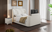 EX Display Aria Cream Velvet Ottoman King Size TV Bed with USB Charging