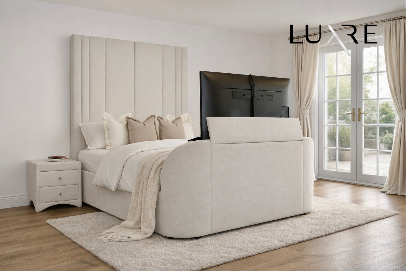 EX Display Salisbury Ottoman TV Bed in Cream Velvet