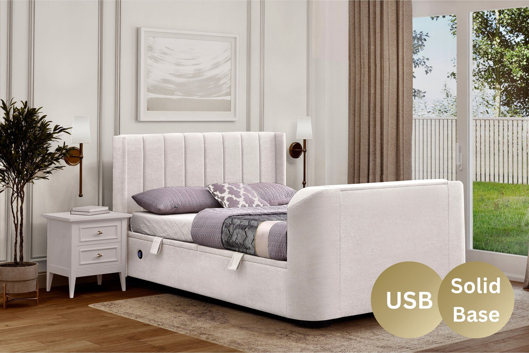 Atom II Ottoman Storage TV Bed Natural Cream Fabric Cheapest TV Bed