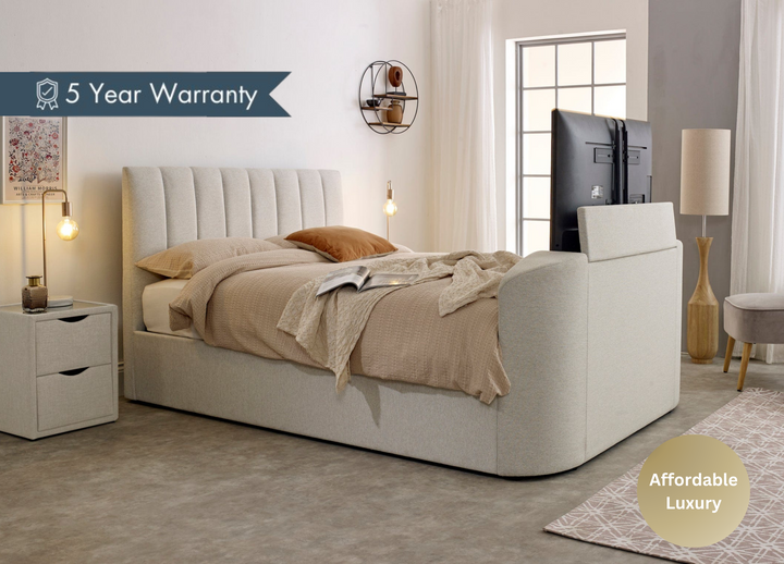 Capella Ottoman TV Bed in Pebble Stone Fabric.