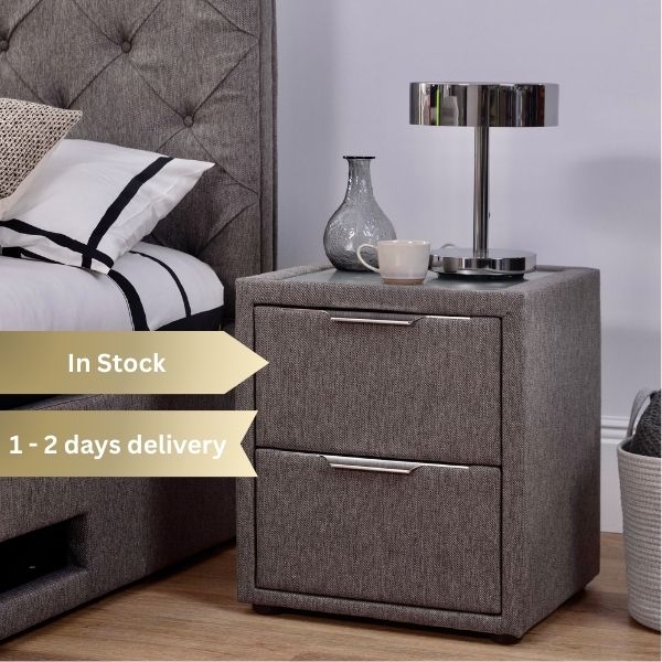 2 Drawer Laike Grey Bed Side Unit With Glass Top & USB Charging