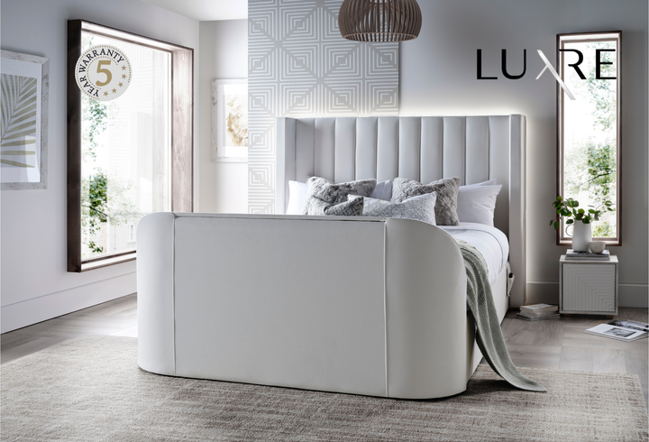Astra Ottoman TV Bed in Cream Velvet with Dual USB Charging