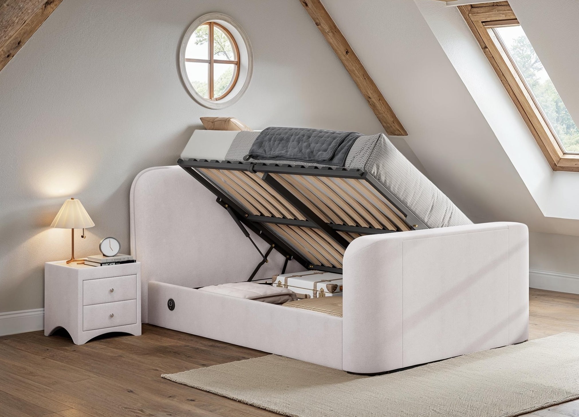 Arla Ottoman TV Bed in Luxury Natural Cream