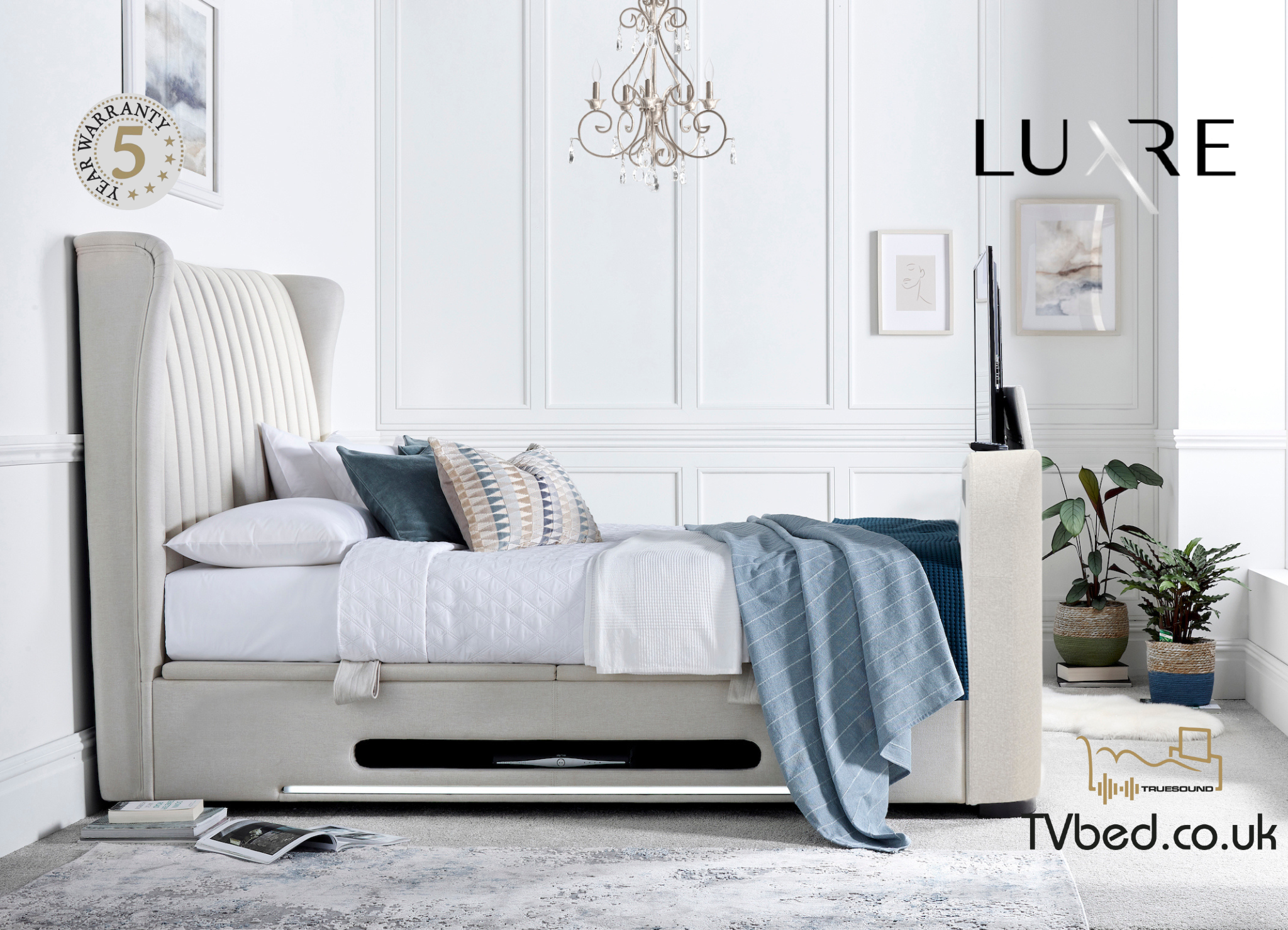 Vogue True Sound 5.1 Ottoman TV Bed in Light Stone