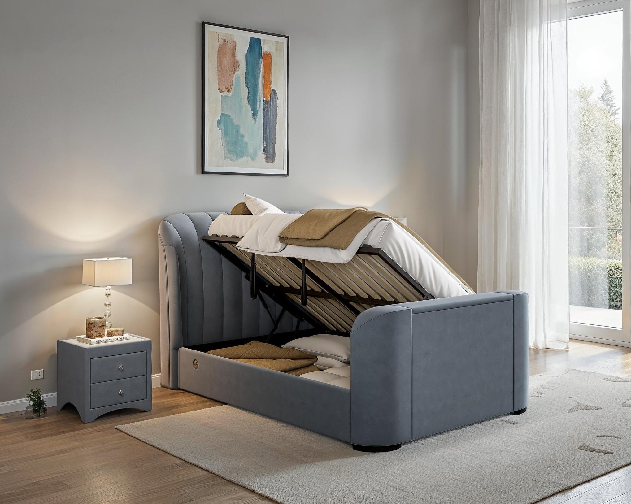 Aria Grey Velvet Ottoman TV Bed
