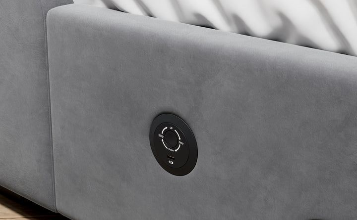 Solace Ottoman TV Bed  in Grey Velvet with USB Charging