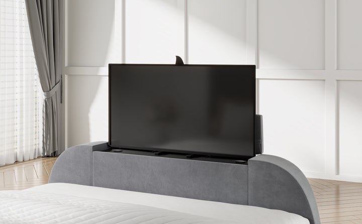 Solace Ottoman TV Bed  in Grey Velvet with USB Charging