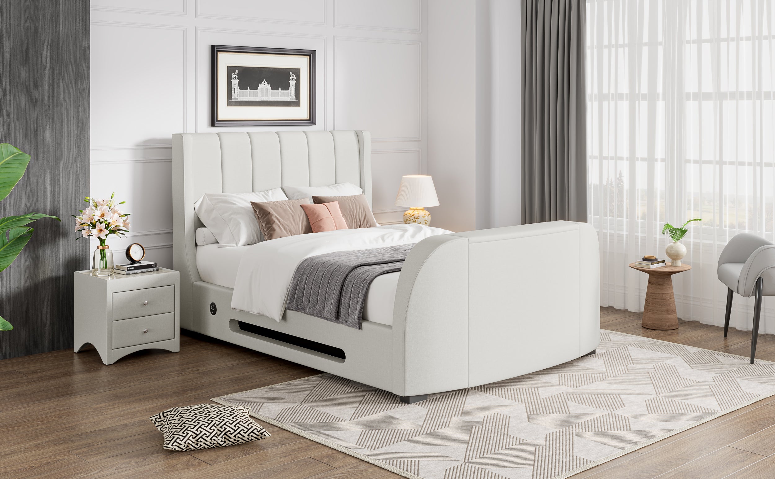 Solace Ottoman TV Bed  in Cream Velvet