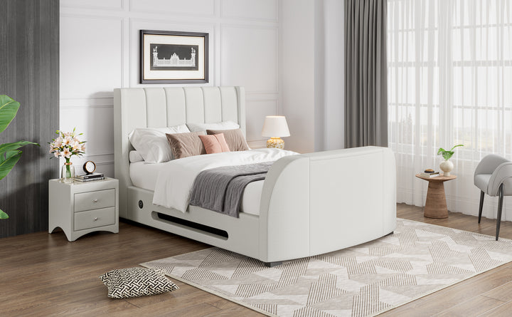 Solace Super King Ottoman TV Bed  in Natural Cream  with USB Charging - 20% OFF!