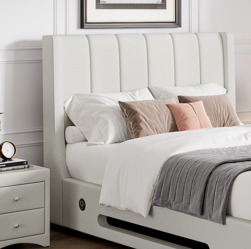 Solace Super King Ottoman TV Bed  in Natural Cream  with USB Charging - 20% OFF!