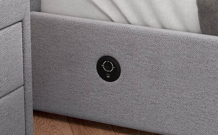 Arla Ottoman Single Storage TV Bed with USB Charging in Luxury Grey Fabric
