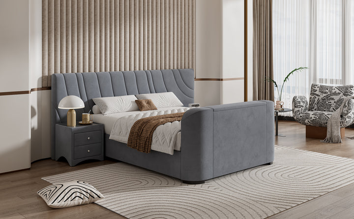 Valencia Grey Velvet Ottoman TV Bed with 2 Side Units with £600 OFF!