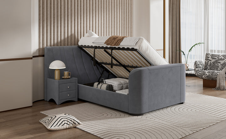 Valencia Grey Velvet Ottoman TV Bed with 2 Side Units with £600 OFF!