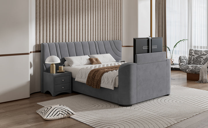 Valencia Grey Velvet Ottoman TV Bed with 2 Side Units with £600 OFF!