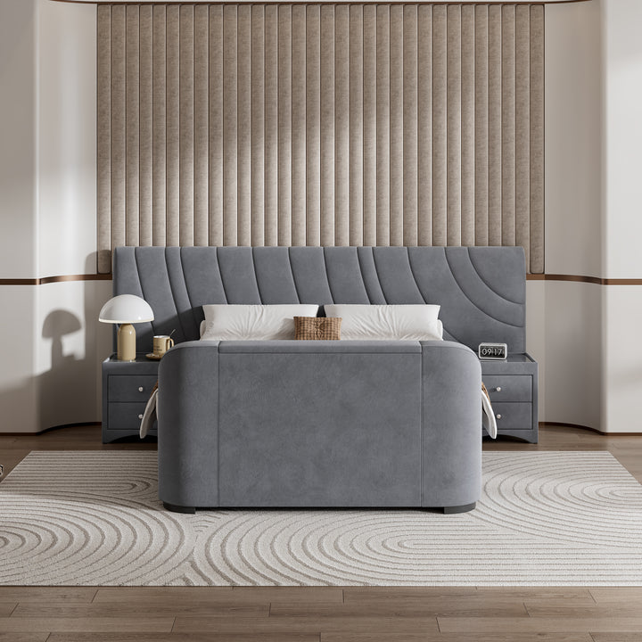 Valencia Grey Velvet Ottoman TV Bed with 2 Side Units with £600 OFF!