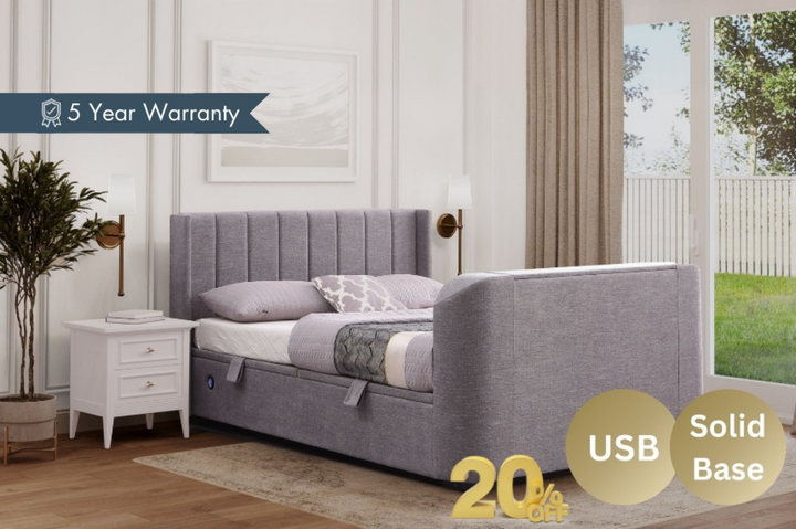 Atom Ottoman Storage SUPER KING TV Bed in Grey with USB Charging 20% OFF!