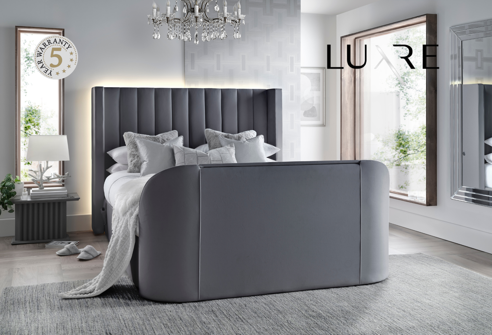 Astra Ottoman TV Bed in Grey Velvet