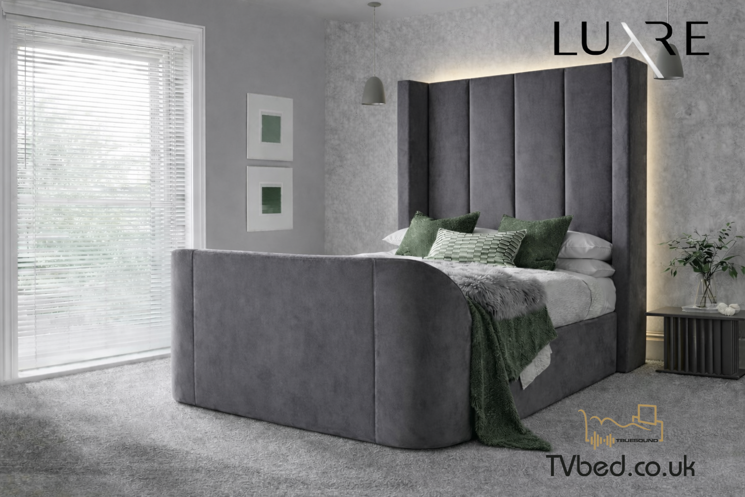 Hampton True Sound 5.1 Grey Velvet Ottoman TV Bed