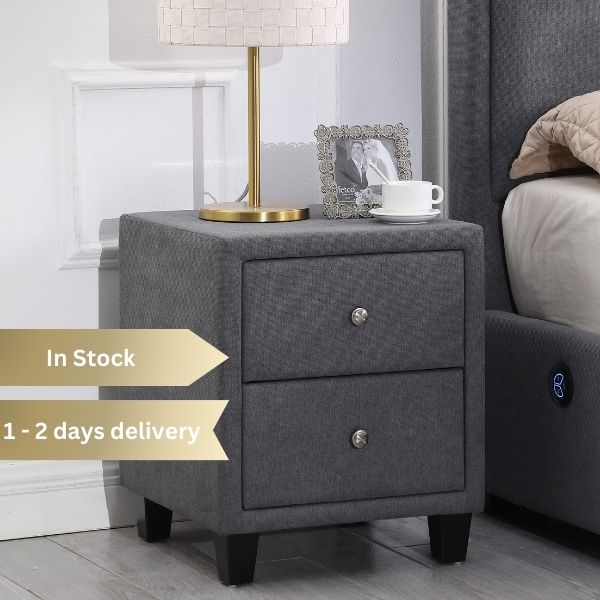 2 Drawer Slate Grey Bed Side Unit with Feet
