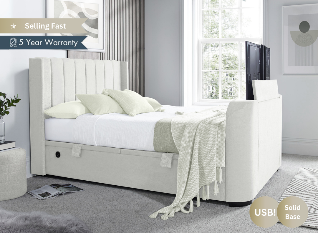 Atom II Ottoman Storage TV Bed Natural Cream Fabric Cheapest TV Bed