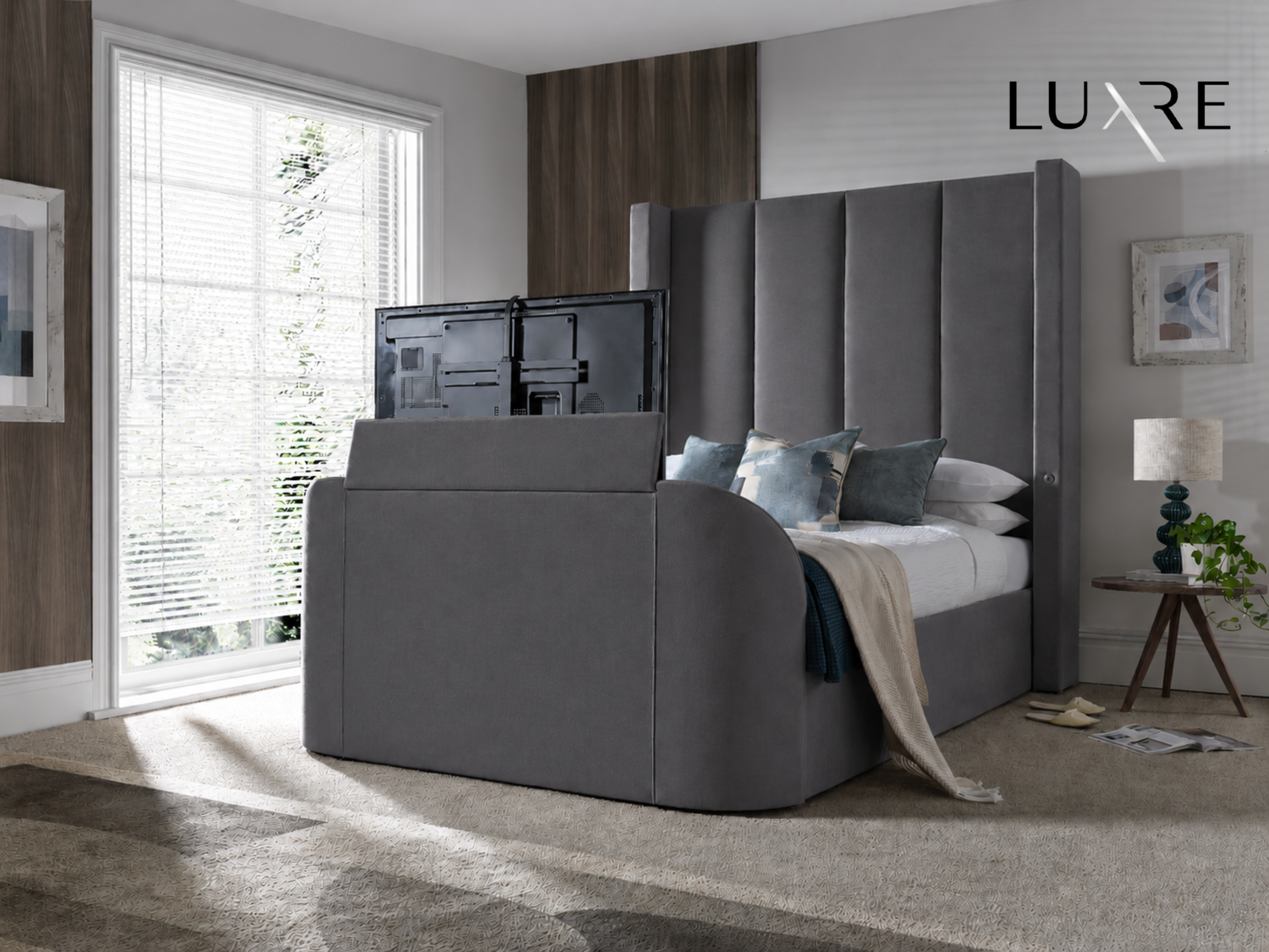 Hampton True Sound 5.1 Grey Velvet Ottoman TV Bed
