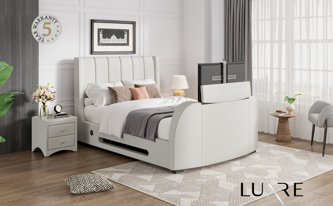 EX DISPLAY Solace Ottoman TV Bed in Natural Cream
