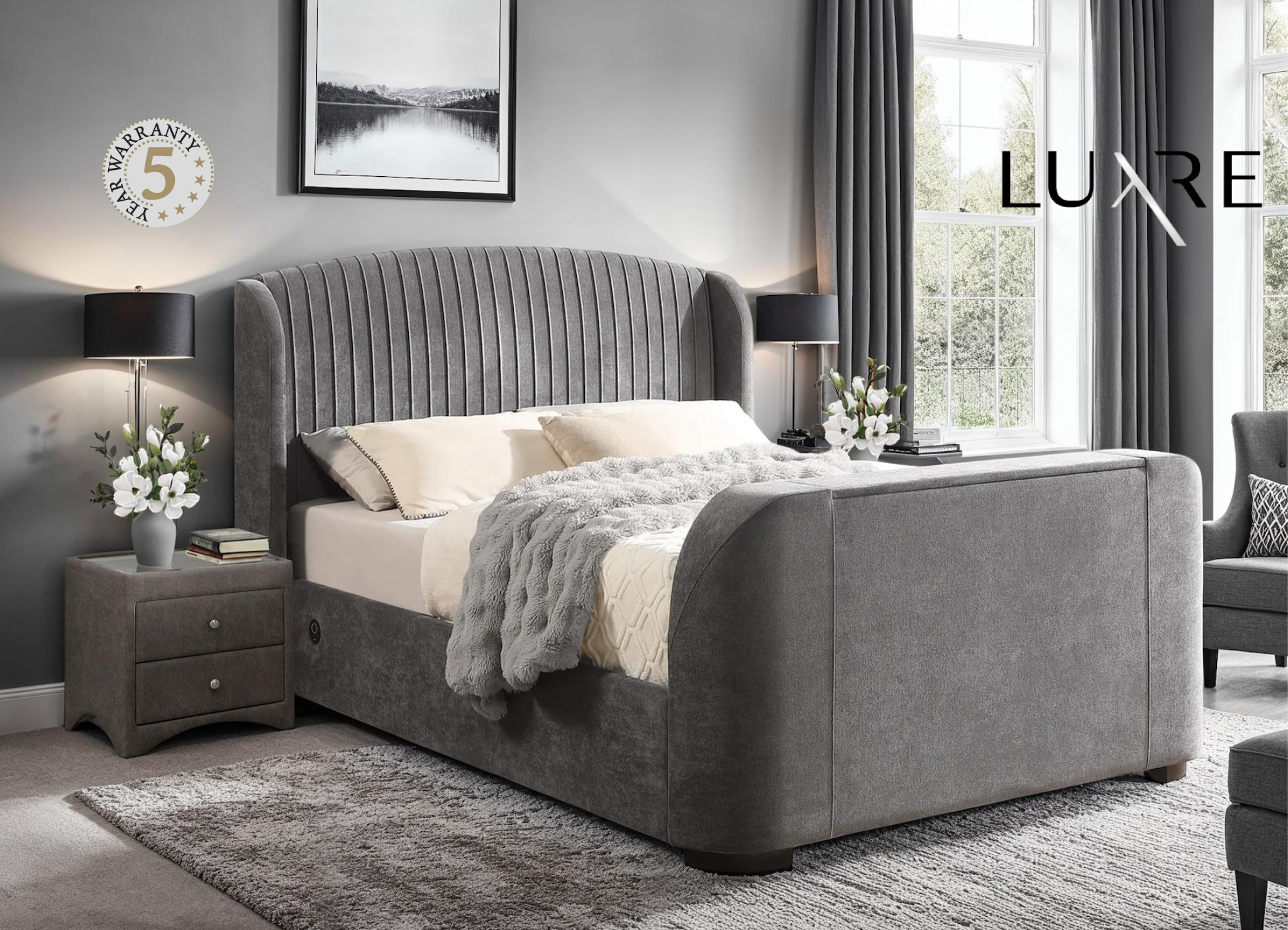 Viola Ottoman Storage TV Bed in Carbon Grey