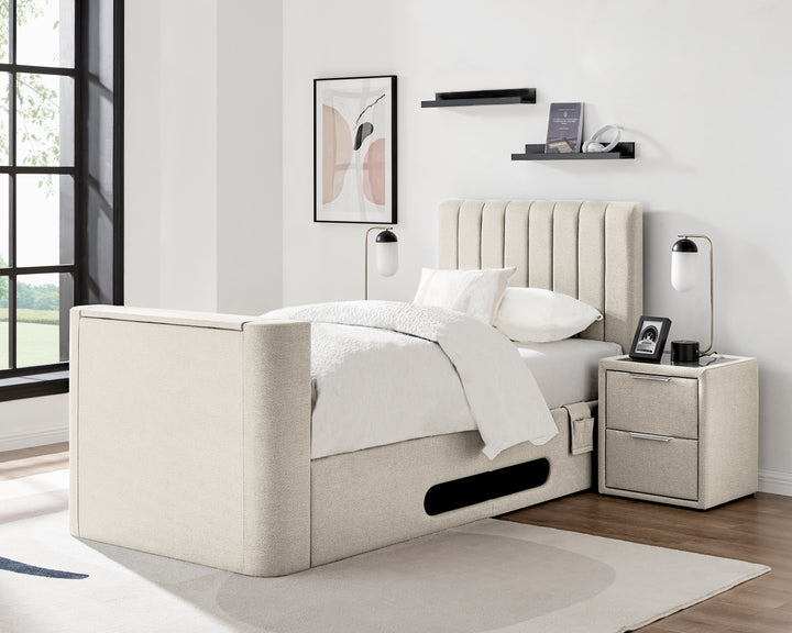 Lynx Single Ottoman TV Bed In Pebble Stone with USB Charging