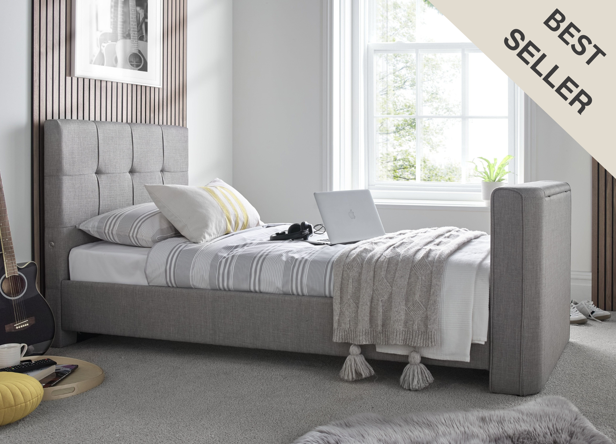 Alpha Manual Single TV Bed In Grey