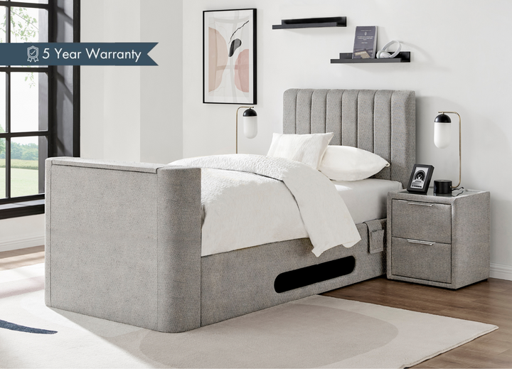 Lynx Single Ottoman TV Bed In Pebble Grey with USB Charging